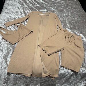 Tan Ribbed Three-Piece Lounge Set